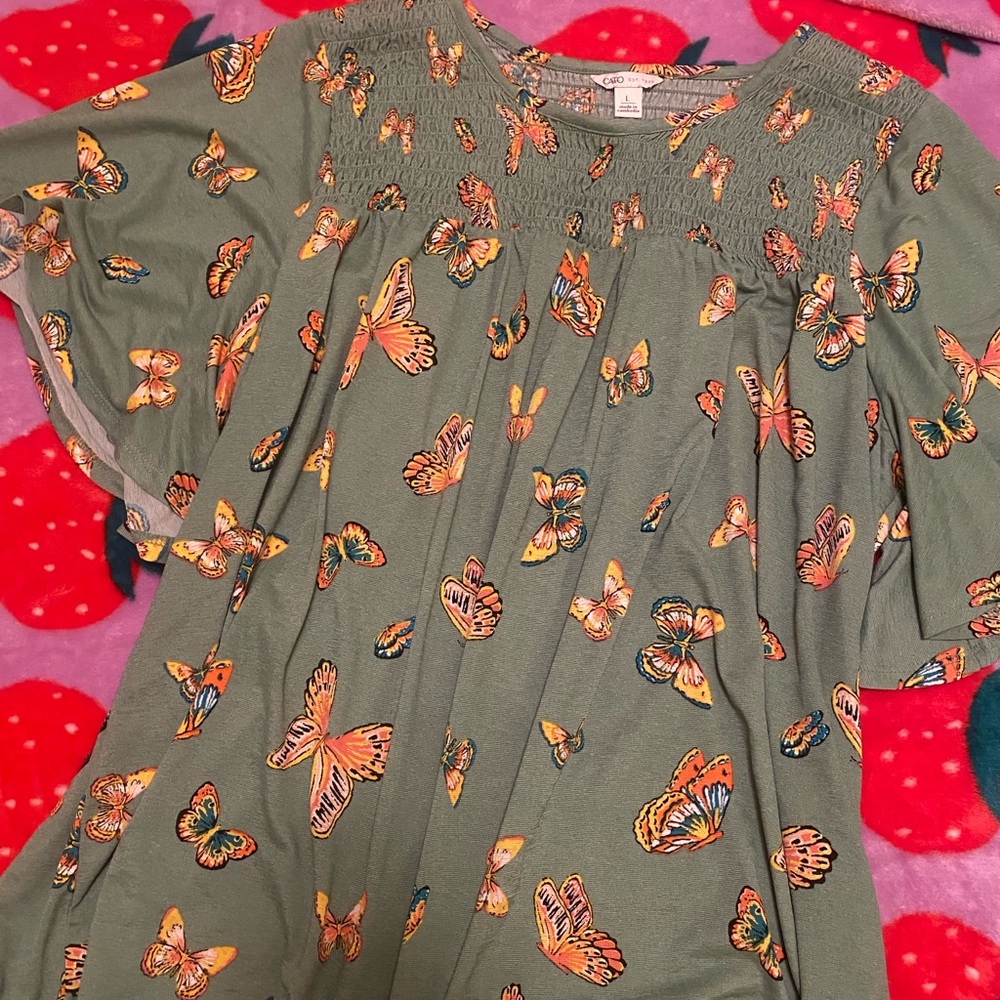Cato’s Butterfly Print Green Top